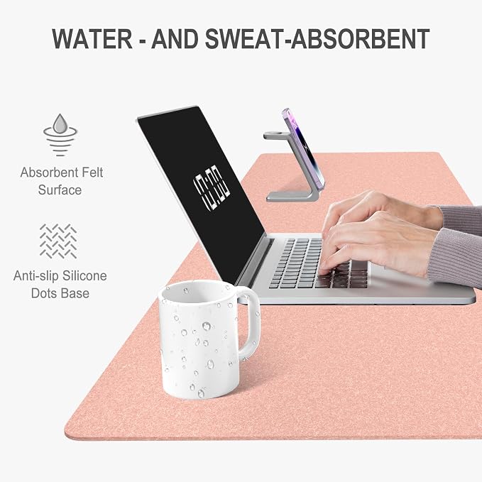 Auhoahsil Felt Desk Mat, Minimalist Large Mouse Pad XXL 35.5 x 15.7 in - Image 5