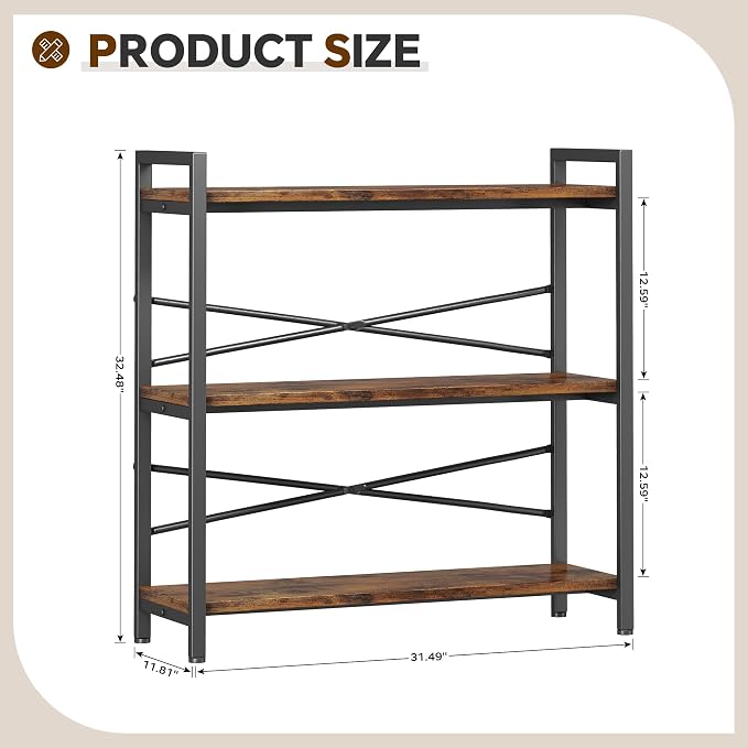 Book Shelf, 3 Tier Bookshelf 31.49" Width, Book Shelf Storage and Organization - Image 3