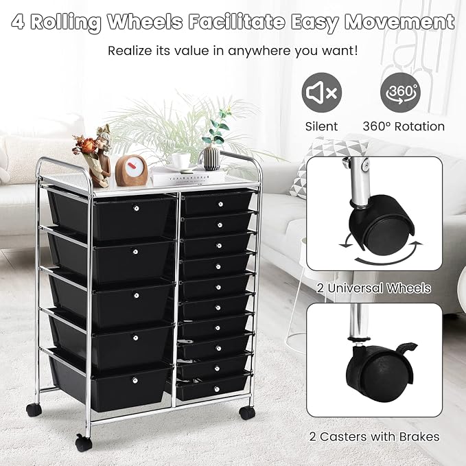 GLACER 15 Drawers Rolling Cart, Storage Cart - Image 4