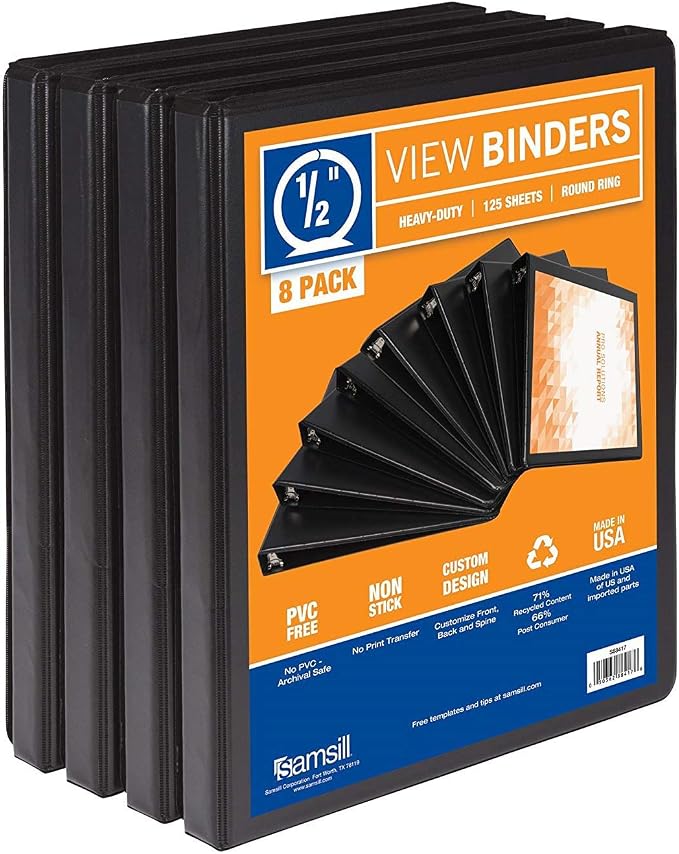 Samsill Durable .5 Inch Binder, Made in the USA, Round Ring Customizable Clear by Samsill