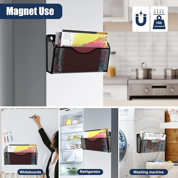 Magnetic File Holder 3 Pockets File Folder Organizer, Office Hanging Magazine - Image 5