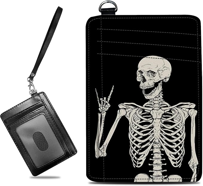 BWEGRHE Small Travel Wallets, Skull Skeleton Slim Minimalist Front Pocket Wallet by BWEGRHE