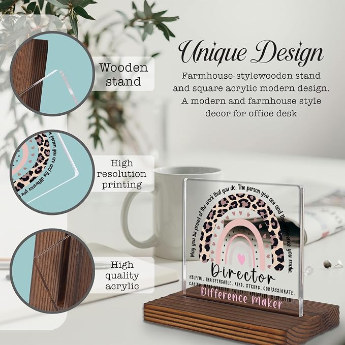 Director Appreciation Gift Desk Sign Leopard Rainbow Decor, Motivational Office - Image 3