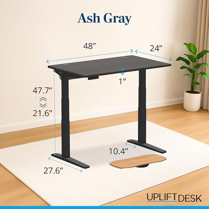 UPLIFTDESK V3 2-Leg Ash Gray Laminate Wood Standing Desk – Adjustable Height - Image 2