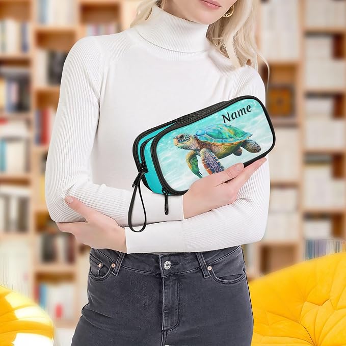 BOENLE Custom Sea Turtle Teal Pencil Case Box Boys Girls Personalized Name - Image 6