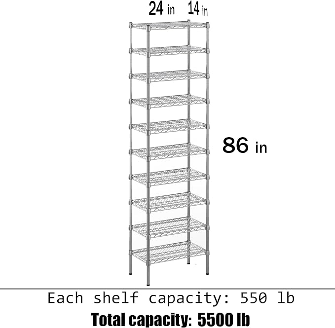 Regal Altair 14" Deep x 24" Wide x 86" Height Wire Shelving Kit | 10-Tier | NSF - Image 3