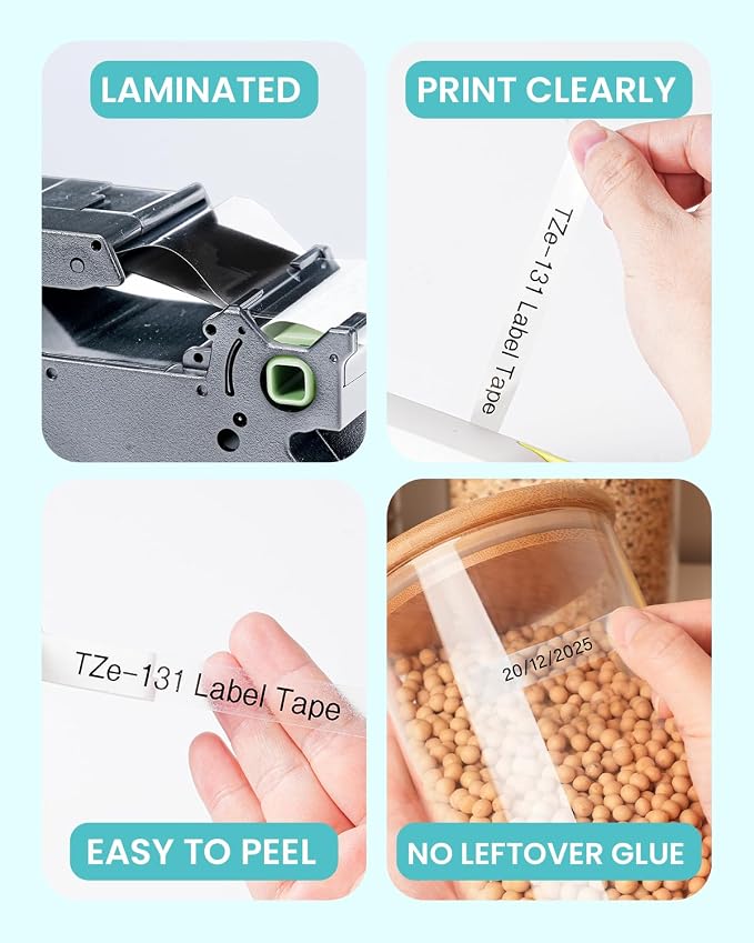 6-Pack Label Maker Tape 12mm 0.47" Clear TZe-131 Replacement - Image 5
