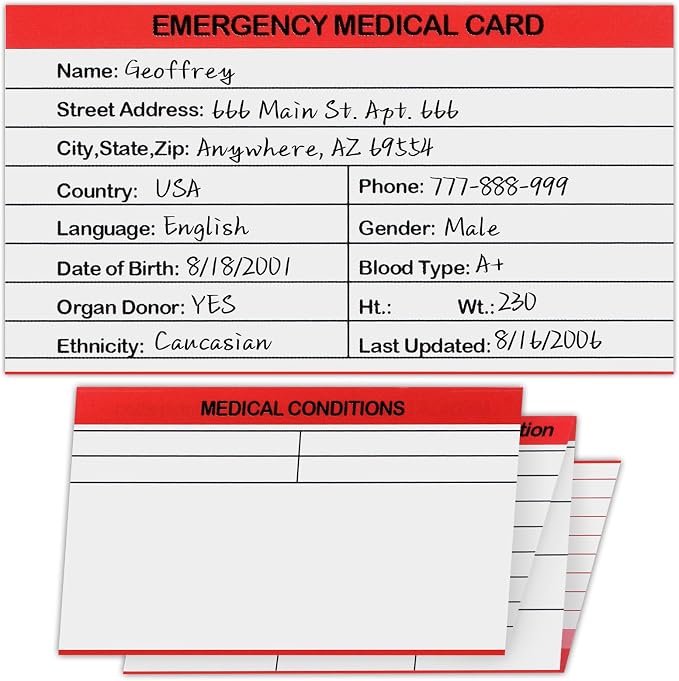 4 Pack Emergency Medical Information Id Card Red Medical Condition and - Image 3