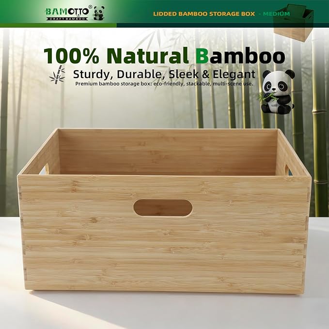 BAMOTTO Lidded Bamboo Storage Bins & Box/Cube/Basket, Home Kitchen and Office - Image 6