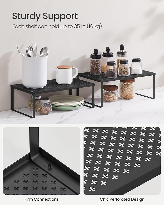 SONGMICS Spice Racks, Countertop Organizers, Shelf Risers, Expandable, Ink - Image 4