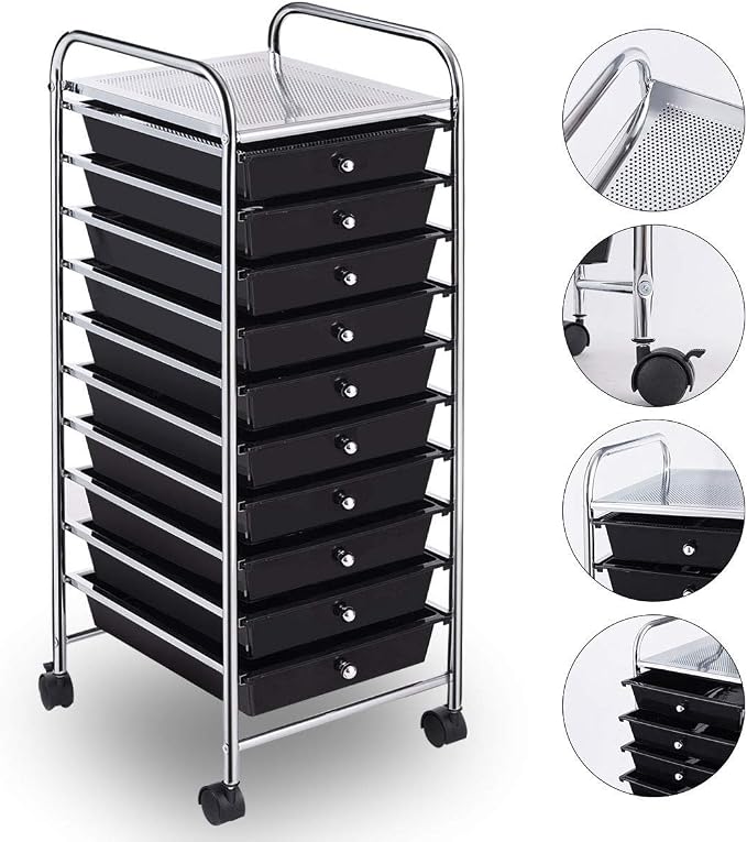 Giantex 10 Drawer Rolling Storage Cart Scrapbook Paper Office School Organizer - Image 6