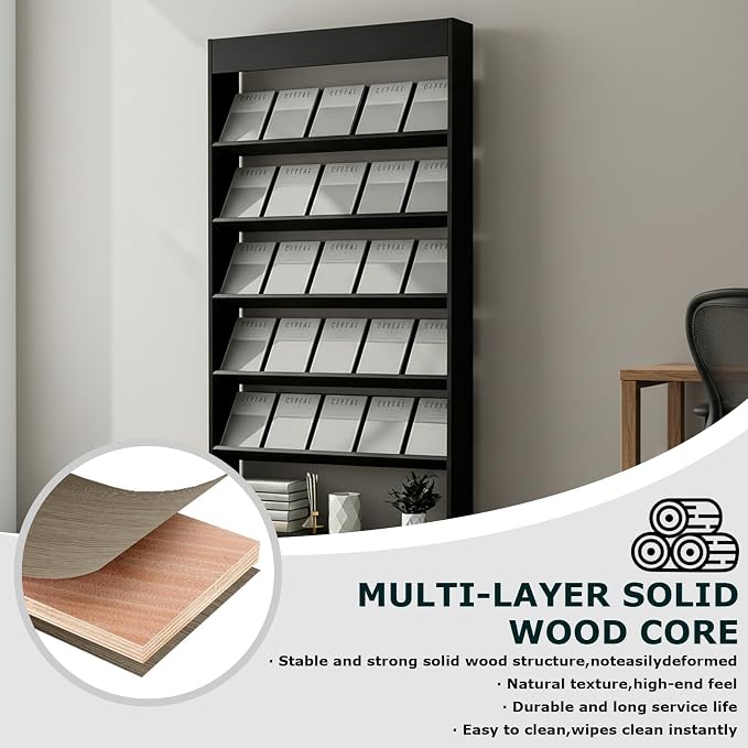 LHIUGE 4-Layer Brochure Display Rack, Freestanding Wooden Magazine Rack - Image 4