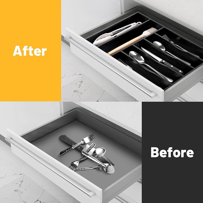oridom Kitchen Bamboo Silverware Organizer, Kitchen Drawer Organizer - Image 2