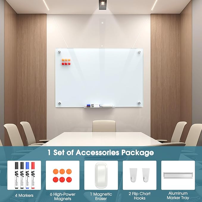 MaxGear Glass Whiteboard Wall Mounted, Frameless Magnetic Dry Erase Board - Image 3