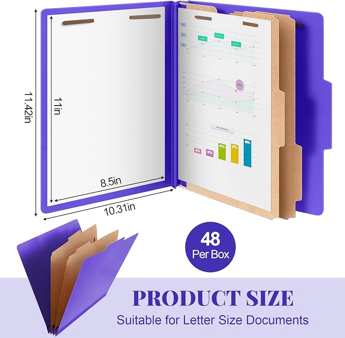 Skyygemm 48 Pcs Classification Folders Letter Size, 2 Divider Pressboard File - Image 2