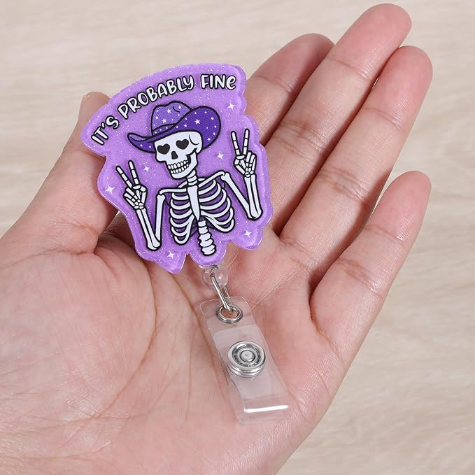 It's Probably Fine Funny Cowboy Skeleton Nurse Badge Reel, Cute Radiology X-ray - Image 4