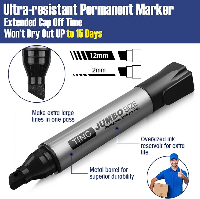 Fuutreo 10 Pack Jumbo Permanent Markers Bulk Large Chisel Tip Permanent Markers - Image 4