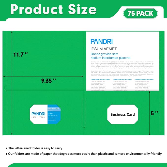 Two Pocket Folders, PANDRI 75 Pack 2 Pocket Folders, Letter Size Paper File - Image 2