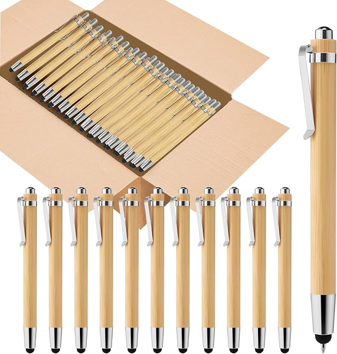 lyforx 200pcs Bamboo Pens Bulk 2-in-1 Stylus Tip Wooden Bamboo Pens Engraving by lyforx