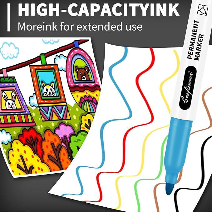 craftinova 12 Color 48 Pack Fine Point Markers, Work on Plastic Metal Wood Glass - Image 8