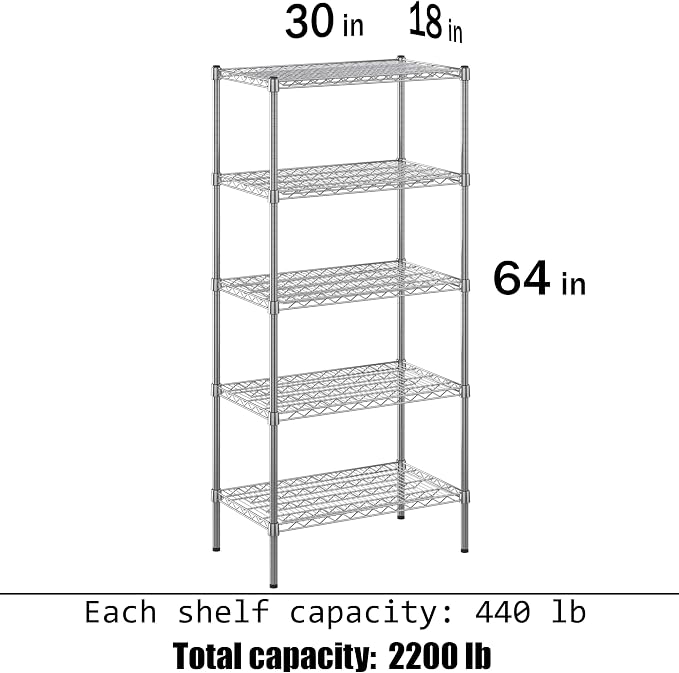 Regal Altair 18" Deep x 30" Wide x 64" Height Wire Shelving Kit | 5-Tier | NSF - Image 3