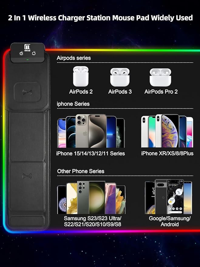 XXL Mouse Pad with Phone Holder, RGB Desk Mat with 15W Fast Charging, LED Large - Image 6