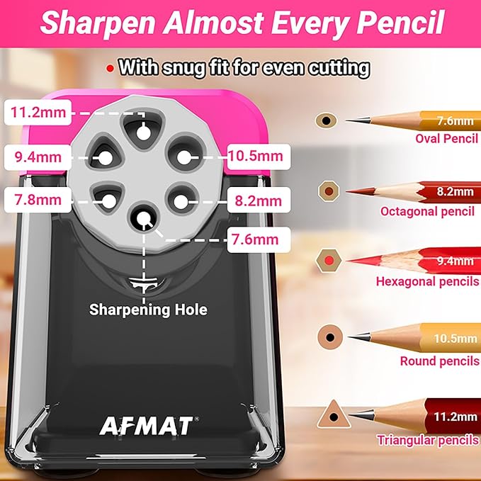 AFMAT Heavy Duty Electric Pencil Sharpener, 6 Holes, Auto Stop Pencil - Image 2