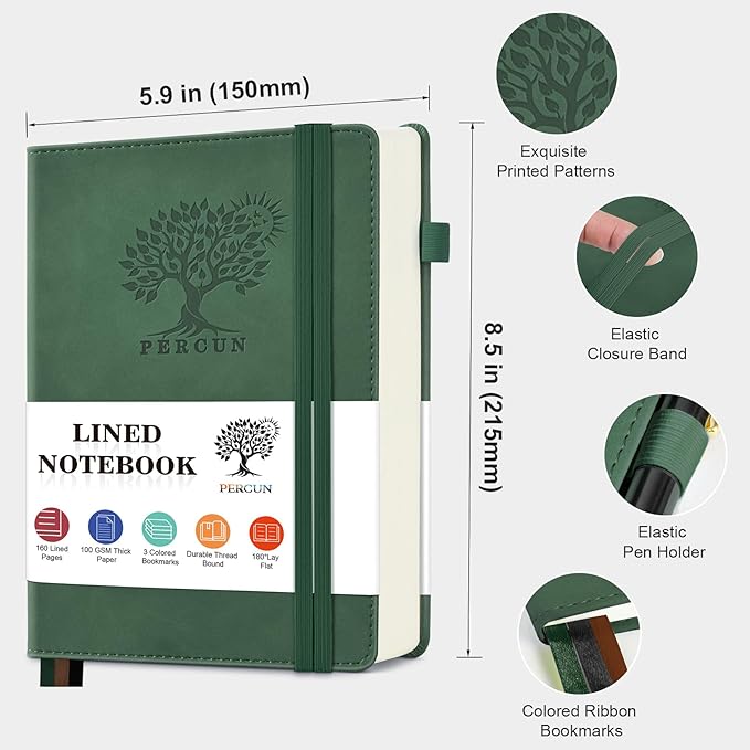 PERCUN Lined Journal Notebook for Men & Women, 160 Pages College Ruled Journal - Image 2