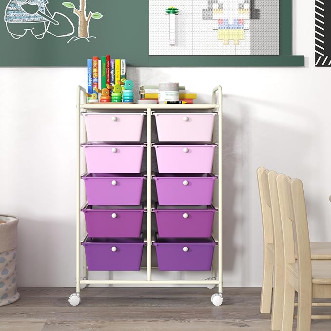 LDAILY 10 Drawer Rolling Cart, Storage Cart Organizer on Wheels, Drawer Cart - Image 9