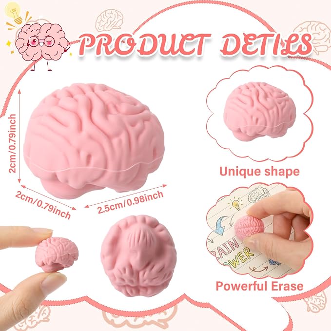 Gilprop 24 Pcs Brain Shaped Erasers Bulk, 1 Inch Mini Halloween Erasers - Image 3