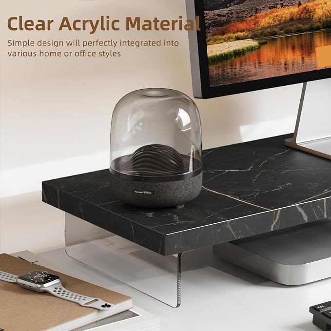 SSWOOD Monitor Stand Riser, Wood & Acrylic Computer Monitor Stand Desk Desktop - Image 3
