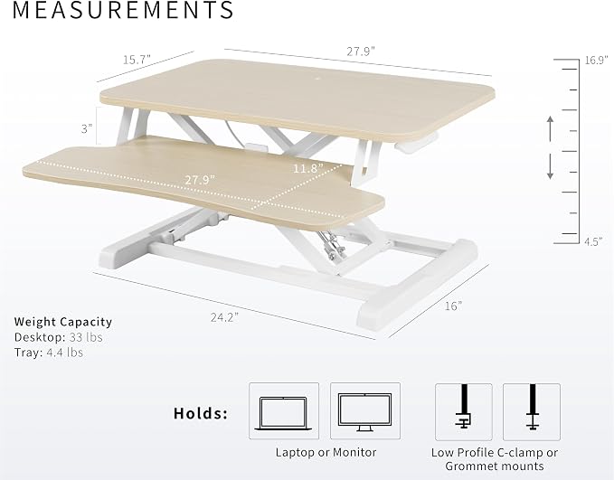VIVO 28 inch Desk Converter, K Series, Height Adjustable Sit to Stand Riser - Image 3