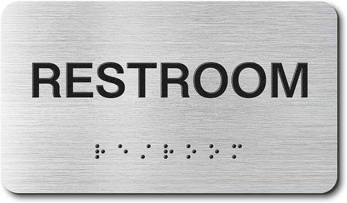 RESTROOM Signs with Raised Text & Grade 2 Braille, Brushed Aluminum/Silver by EliteSign