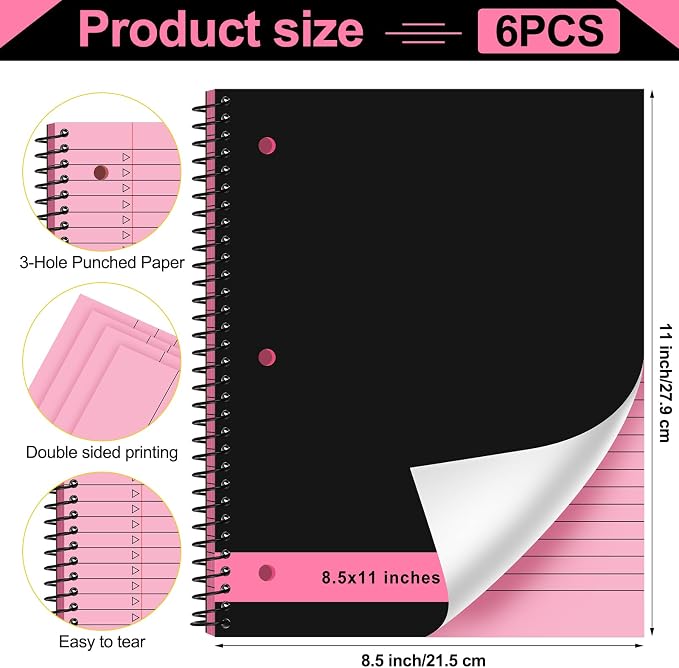 Resurhang 6 Pcs Legal Pad Top Spiral Bound Notebook 70 Sheets Double Sided - Image 2