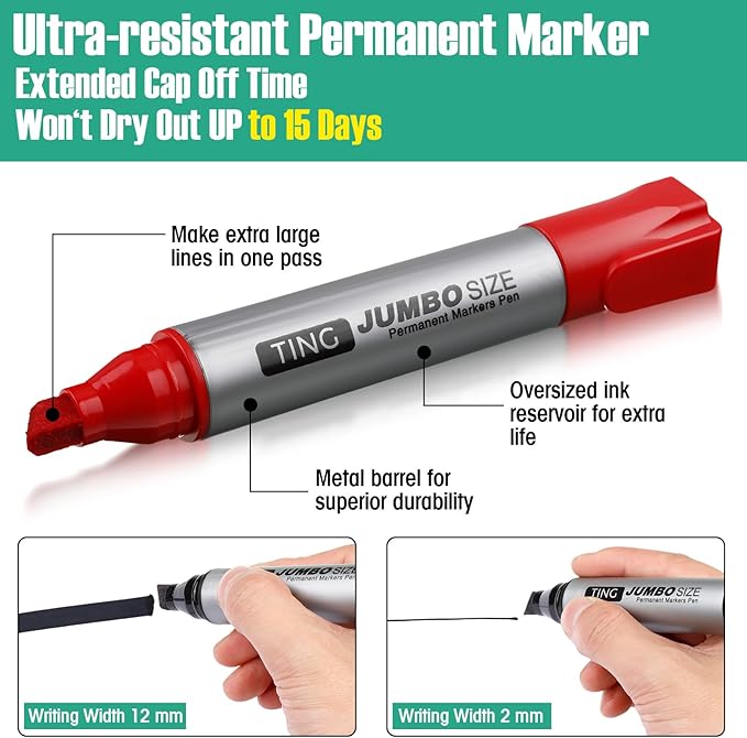 Fuutreo 16 Pcs Jumbo Size Permanent Markers Bulk Large Chisel Tip Permanent - Image 3