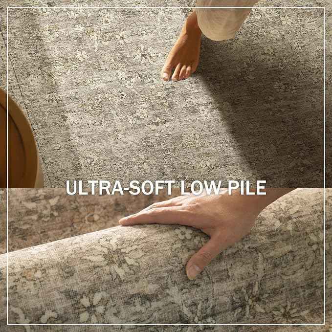 Machine Washable Rugs for Living Room: 6x9 Area Rugs for Bedroom Vintage Stain Resistant Non Slip Low Pile Lightweight Boho Carpet for Kitchen Dining Room Farmhouse Kids Room Nursery