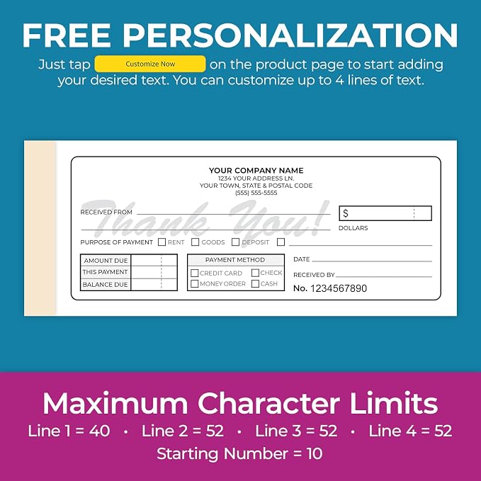 Custom 2.83" x 7" Carbonless NCR Books in 3-Part Triplicate Invoices, Work - Image 4