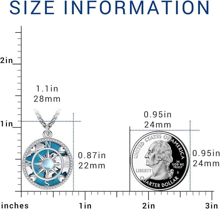 Compass Necklace for Women Men 925 Sterling Silver Pendant Urn Necklaces for - Image 4