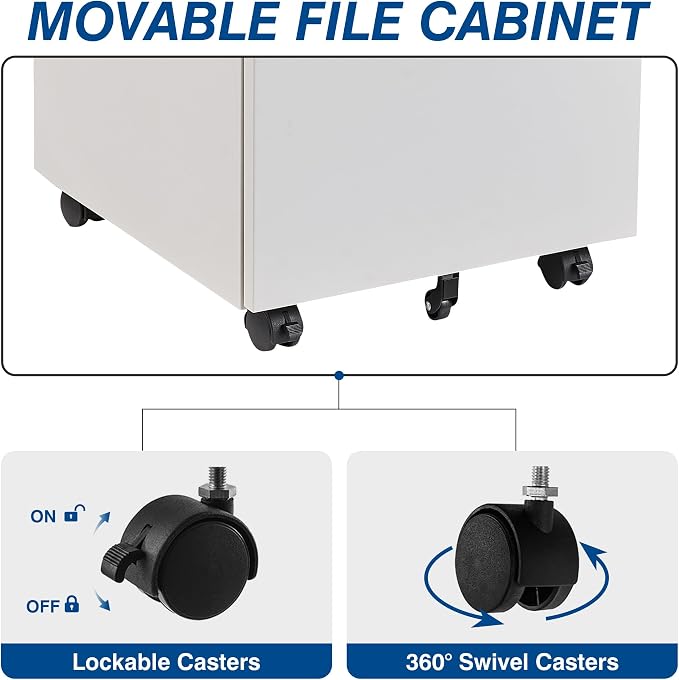 Fesbos 3 Drawer Vertical File Cabinets, Mobile Filling Cabinet - Image 6