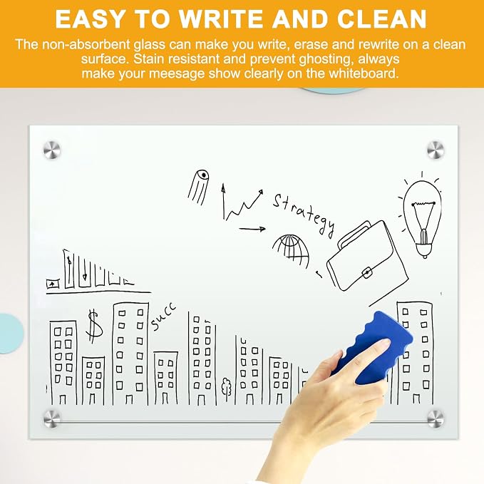 H-Qprobd Dry Erase White Board 48"x36" Glass Magnetic Whiteboard - Image 5