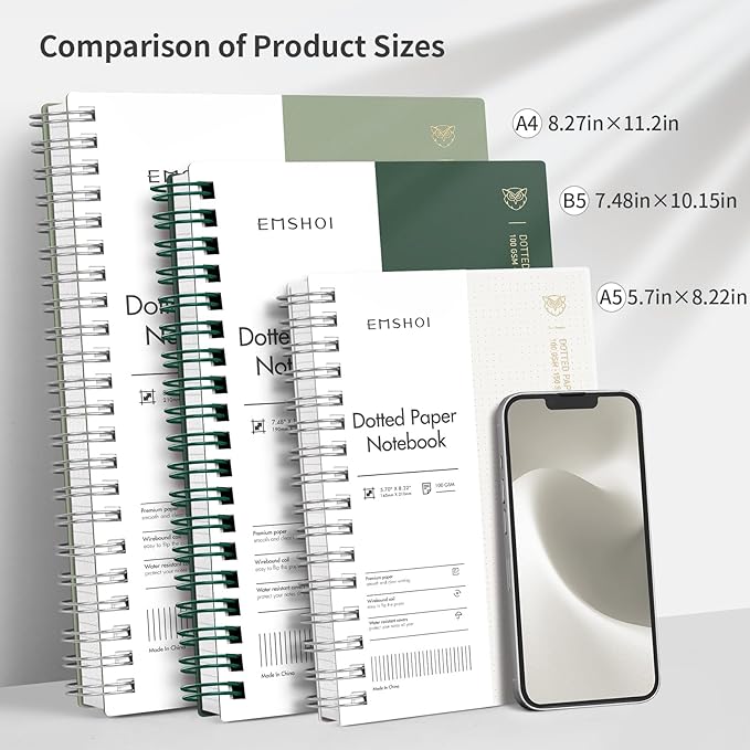EMSHOI Spiral Notebook Bullet Dotted journal, A5 Dotted Grid Notebook - Image 4