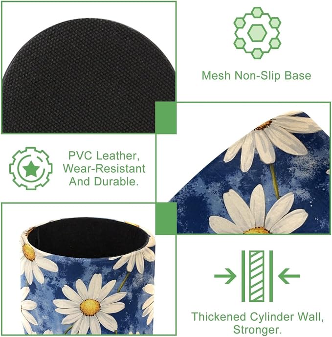 Leather Pen Holder for Desk, Colorful Aesthetic Flowers Pencil Cup Desktop - Image 2