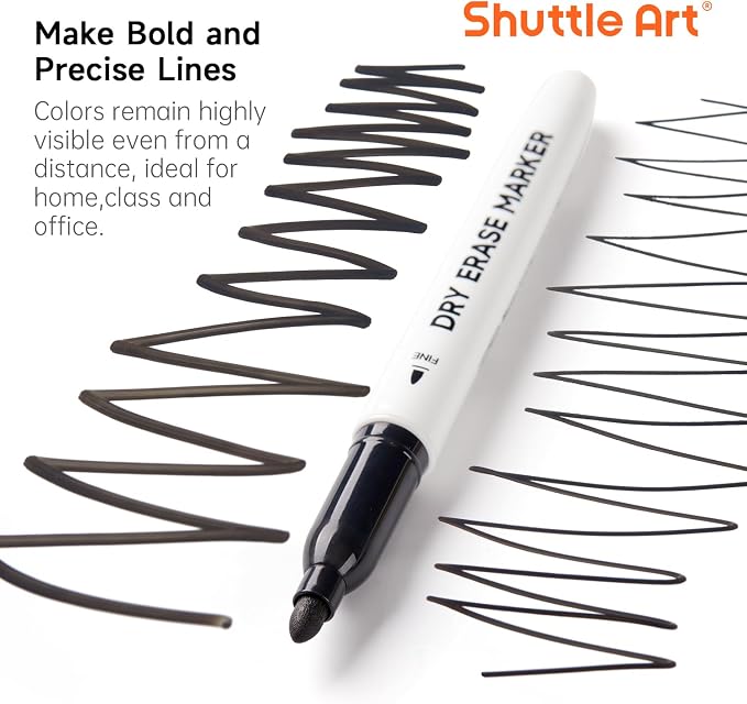 Shuttle Art Dry Erase Markers, 15 Pack Black Magnetic Whiteboard Markers - Image 2
