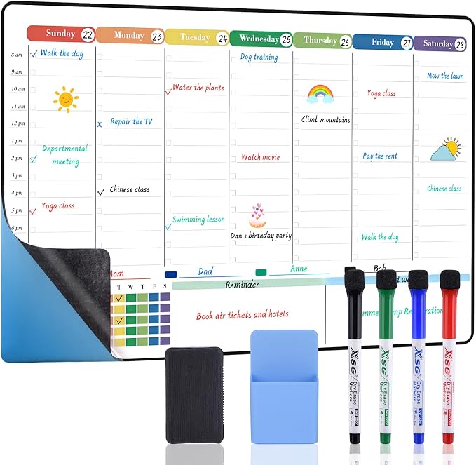 POPRUN Dry Erase Board Weekly Calendar Whiteboard by POPRUN