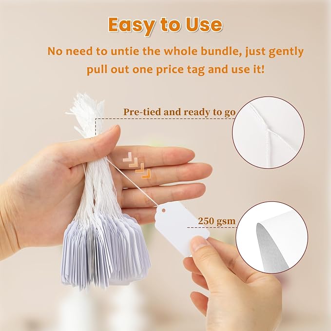 500 PCS White Price Tags with String Attached1.75 x 1.1 Inches, Goefun Blank - Image 3
