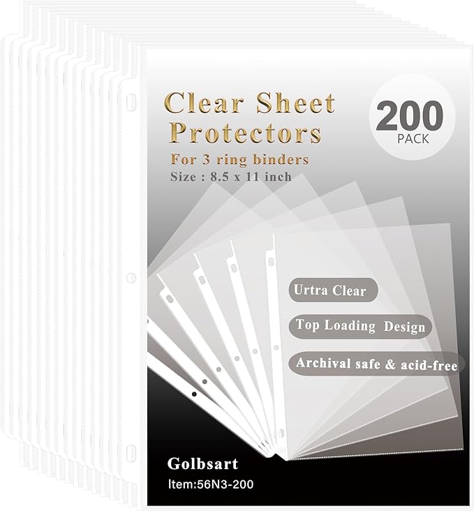 Sheet Protectors 8.5 x 11, 200 Pack Clear Plastic Page Protectors by Golbsart