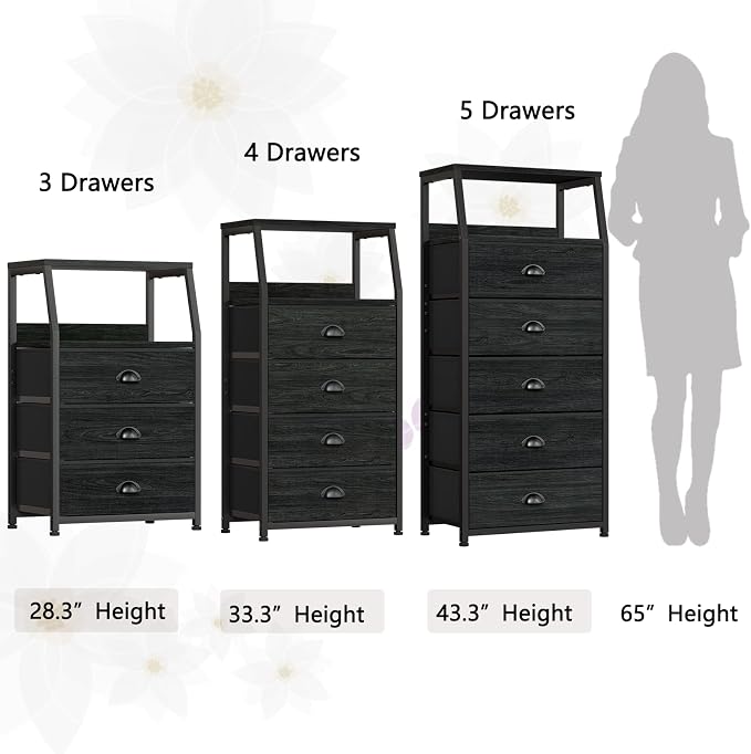Furnulem Black Dresser with 5 Drawers, Vertical Storage Tower Fabric Dresser - Image 7