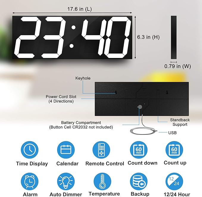 LED Large Digital Wall Clock, Oversize Wall Clock - Image 2