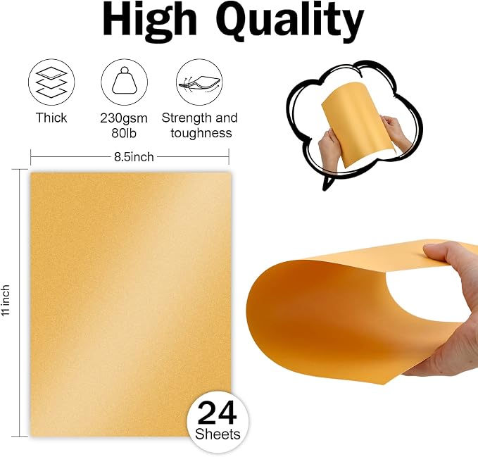 24 Sheets Gold Shimmer Cardstock 8.5 x 11 Metallic Paper, Goefun 80lb Card - Image 2