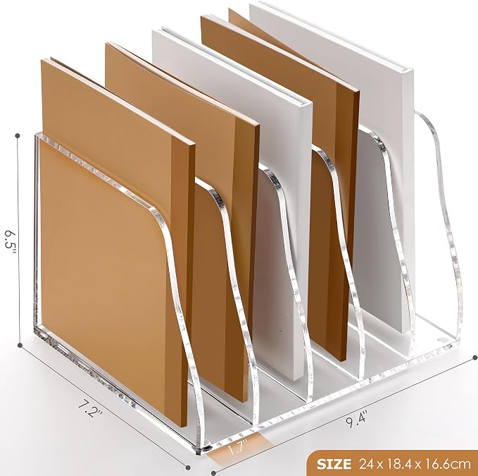 SANRUI Acrylic Desk Magazine File Organizer, 5 Vertical Compartments Clear - Image 2